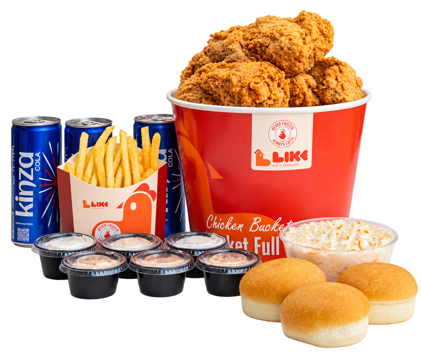 LIKE Chicken bucket meal with drinks and sides